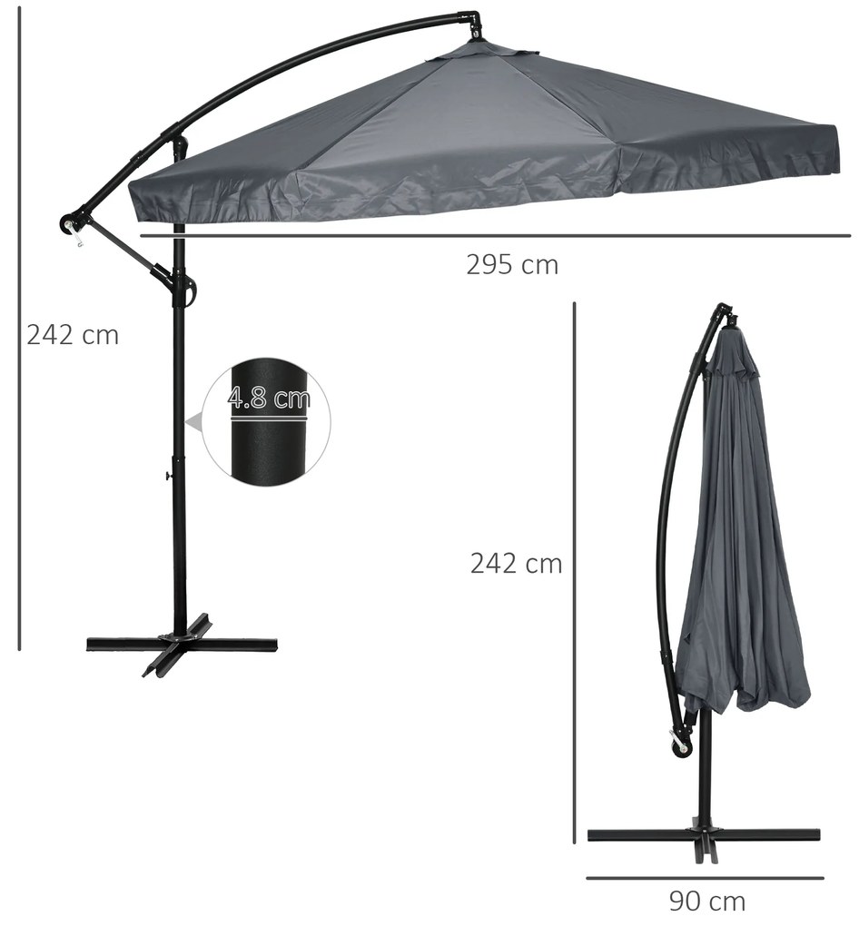 Outsunny Umbrelă de Soare cu Plasă de Țânțari, Deschidere cu Manivelă și Bază Transversală, 295x295x240 cm, Gri | Aosom Romania