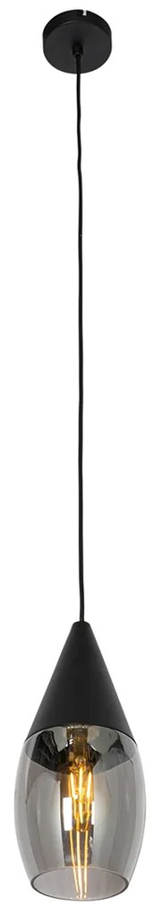 Lampă modernă suspendată neagră cu sticlă fumurie - Drop