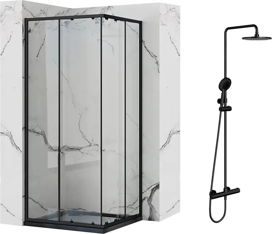 Pachet cabina de dus Rea Punto negru 90x90 cm si coloana de dus OMNIRES Y negru