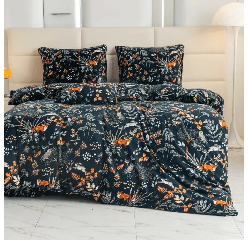 Lenjerie cocolino THE FOX AND THE HARE verde inchis Dimensiunile lenjeriei: 70 x 90 cm | 140 x 200 cm