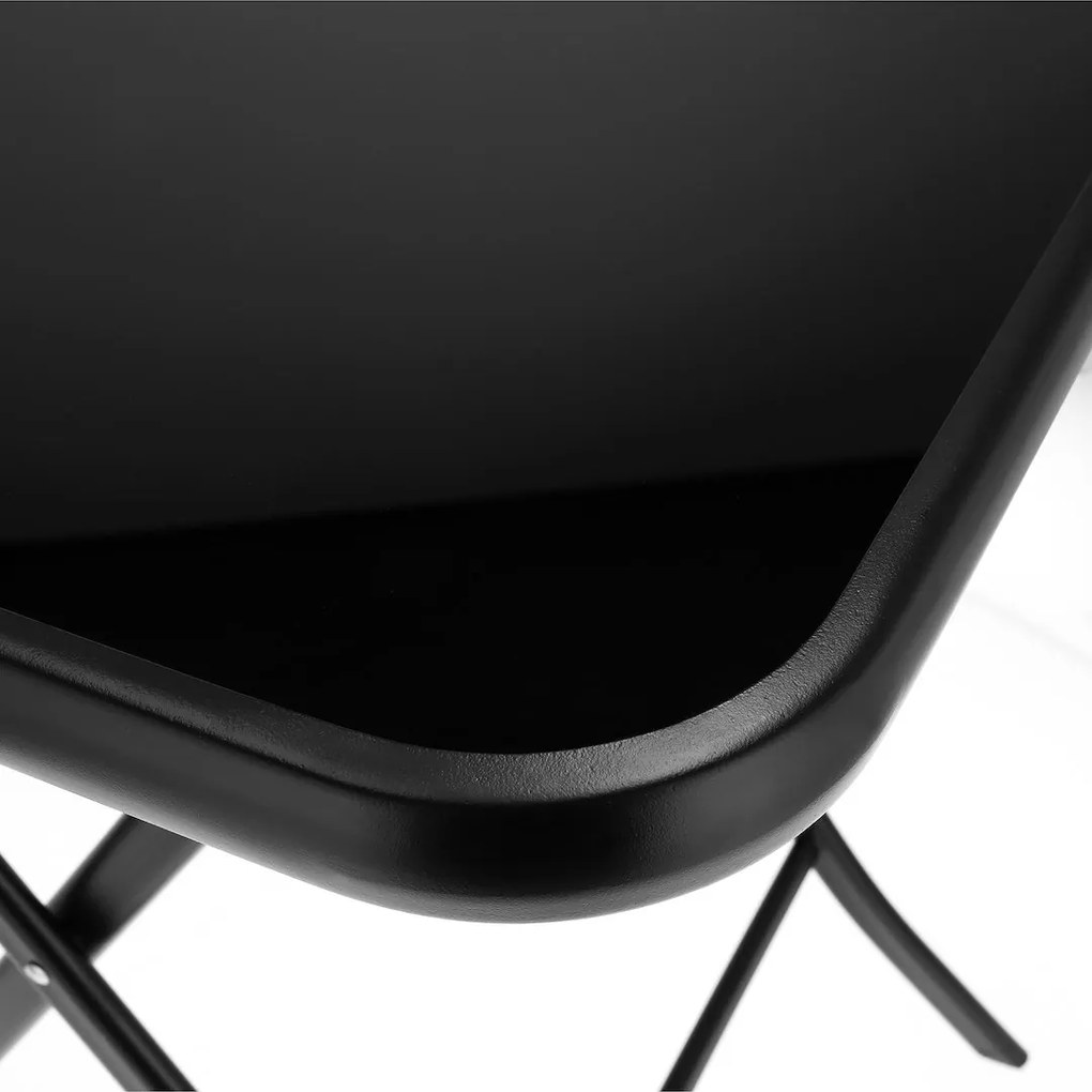 Măsuță pliabilă pătrată Jumi, 60x60 cm, negru, oțel și sticlă