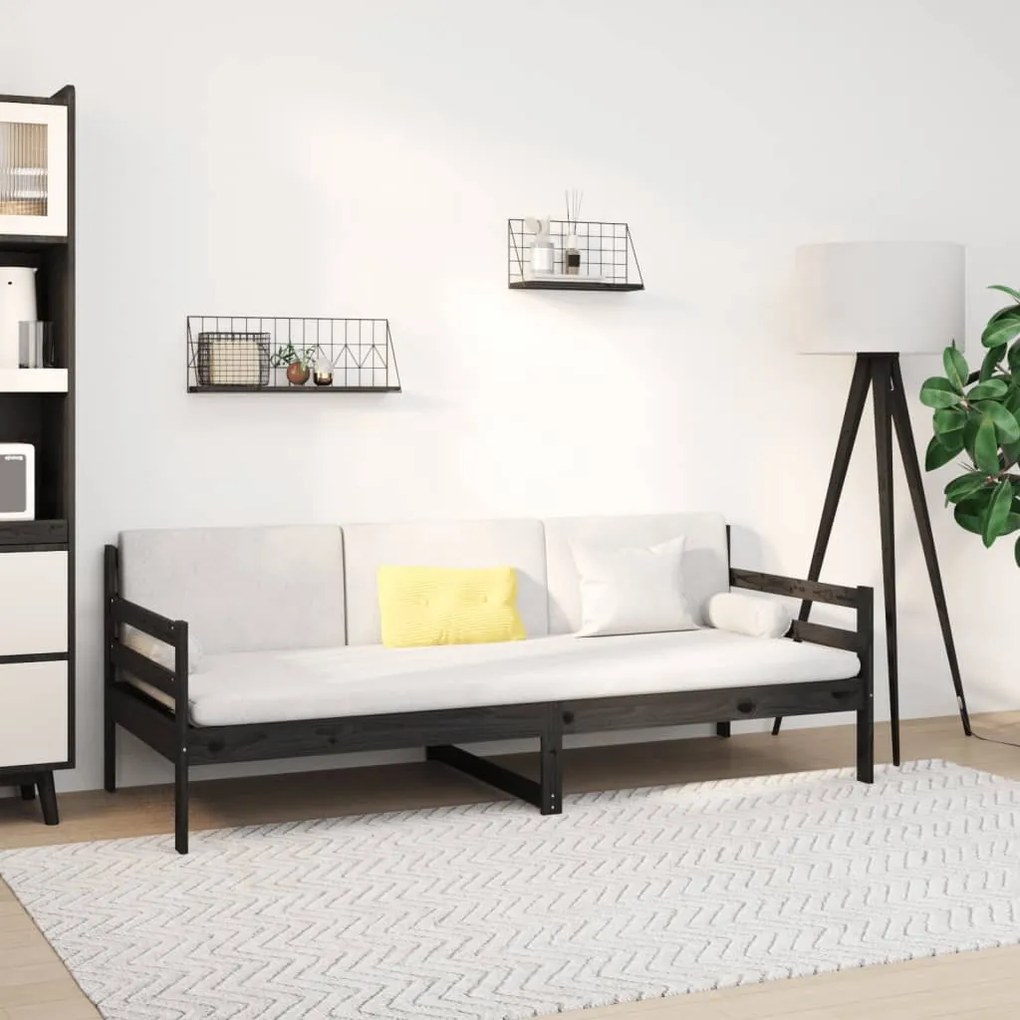 814643 vidaXL Pat de zi, negru, 90x190 cm, lemn masiv de pin
