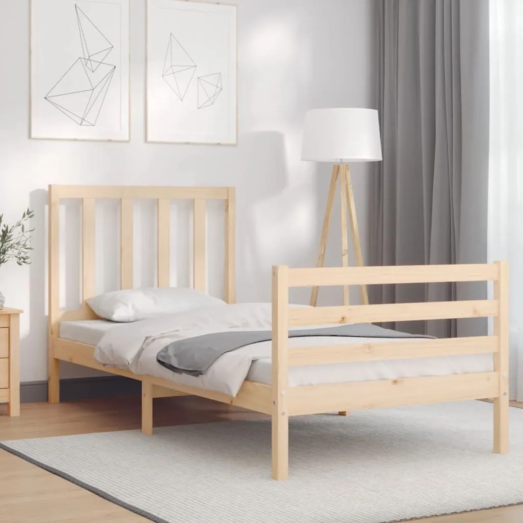 3193816 vidaXL Cadru de pat cu tăblie single mic, lemn masiv