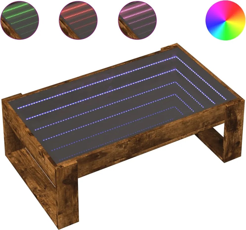 vidaXL Măsuță de cafea cu LED infinity, stejar fumuriu, 90x53x30 cm