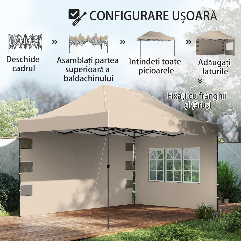 Outsunny Pavilion 3x4,3m, Acoperiș UPF50+, Pereți, Geantă cu Roți, Tenda Grădină, Maro Nisipiu | Aosom Romania