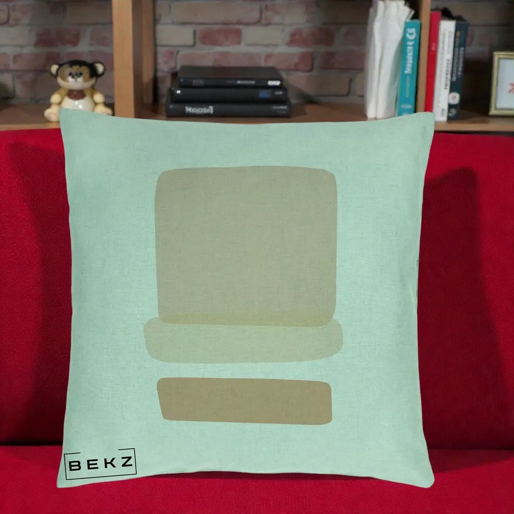 Perna Decorativa Abstract Forme Bej Poudre, 40x40 cm, Verde Menta, Husa Detasabila, Perna Inclusa, BEKZ®