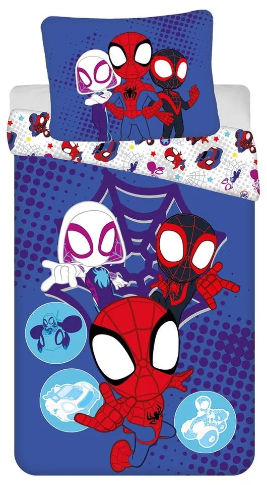 Lenjerie de pat pentru copii albastră din bumbac pentru pat de o persoană 140x200 cm Spidey – Jerry Fabrics