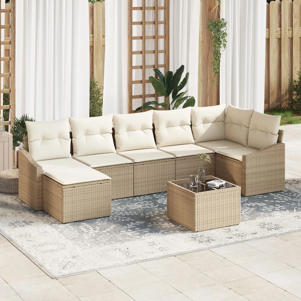 vidaXL Set de canapele pentru grădină 8 pcs Bej Rattan poli