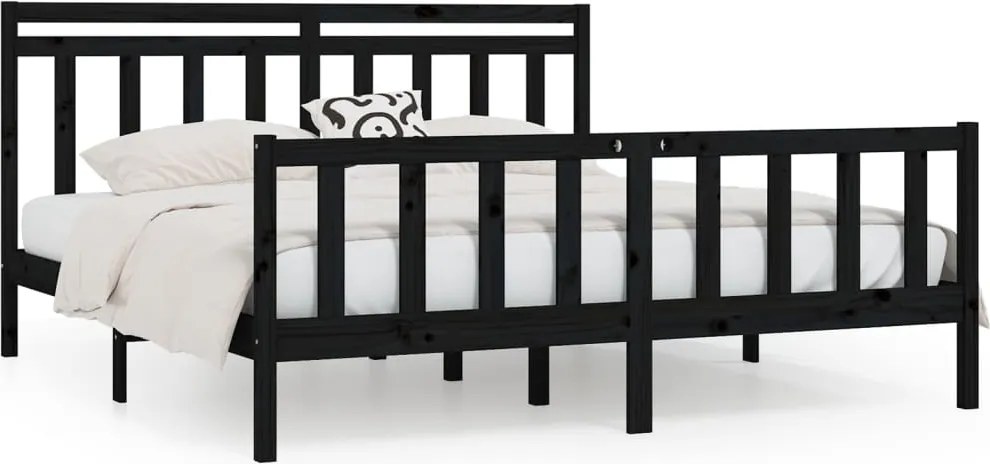 vidaXL Cadru de pat, negru, 200x200 cm, lemn masiv de pin