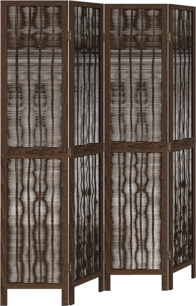 vidaXL Paravan cameră 4 panouri, maro închis, lemn masiv paulownia