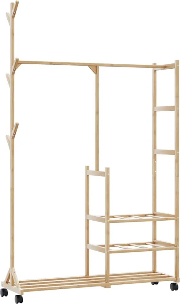 vidaXL Suport pentru haine cu rafturi și roți 100x38x175,5 cm bambus