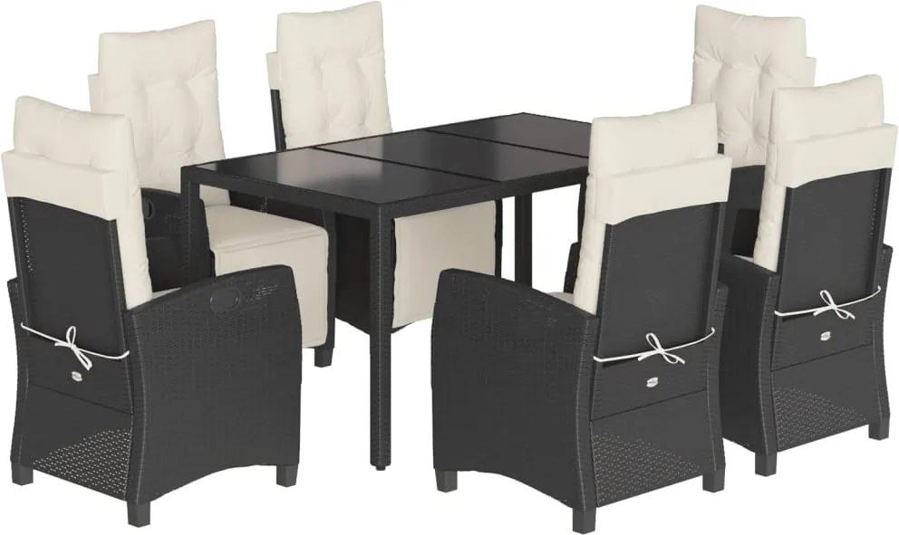 vidaXL Set mobilier de grădină cu perne, 7 piese, negru, poliratan
