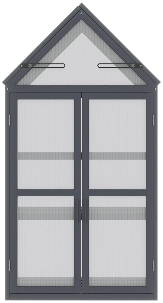 Seră mini Outsunny cu 3 nivele, sere pentru plante cu acoperiș rabatabil, uși duble din lemn, policarbonat rezistent la intemperii, natural, 70,5 x 42 x 132 cm | Aosom Romania