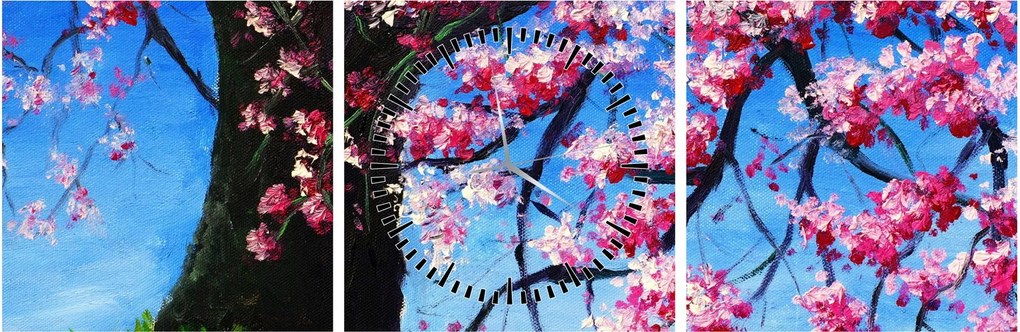 Tablou - Cireș înflorit - pictură (cu ceas) (90x30 cm)