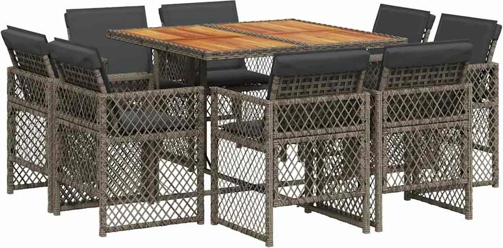 vidaXL Set mobilier grădină cu perne, 9 piese, gri, poliratan