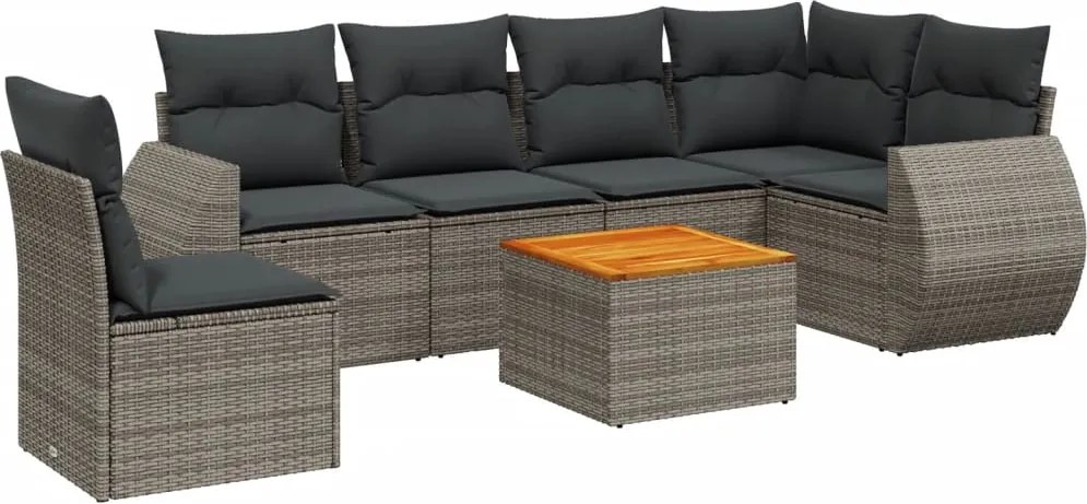 vidaXL Set canapele de grădină, 7 piese, cu perne, gri, poliratan