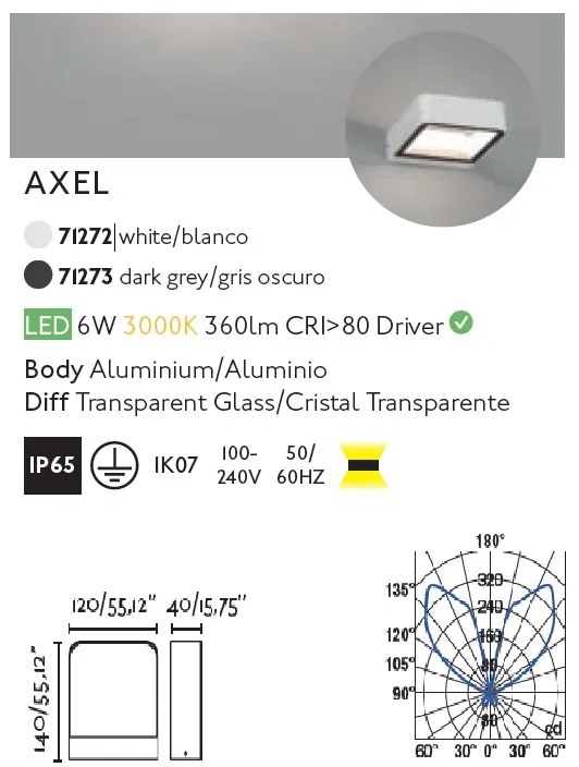 Aplica perete LED de exterior ambientala IP65 AXEL gri