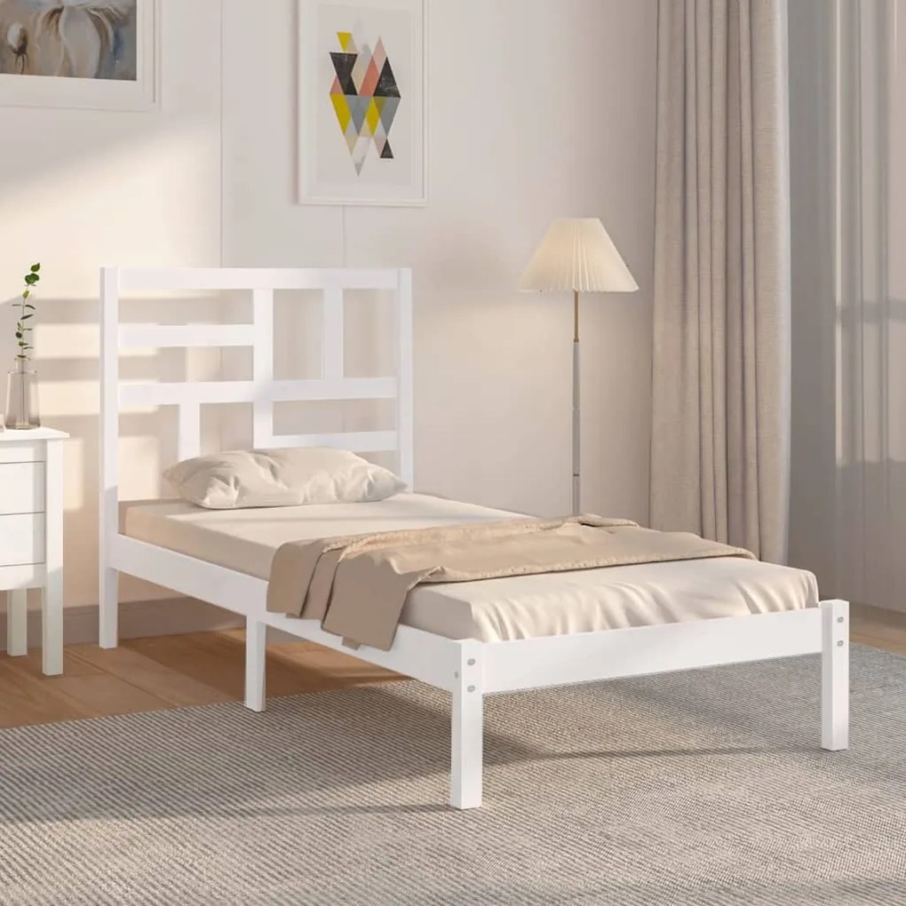3105911 vidaXL Cadru de pat Small Single 2FT6, alb, 75x190 cm, lemn masiv
