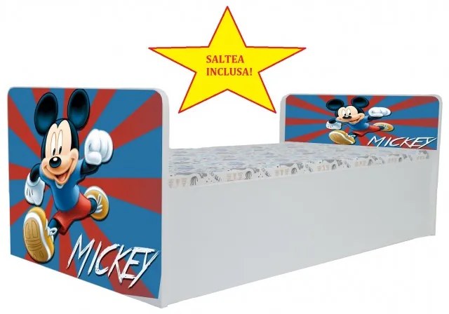 Pat Aero Mickey Mouse, cu saltea, 130x60 cm