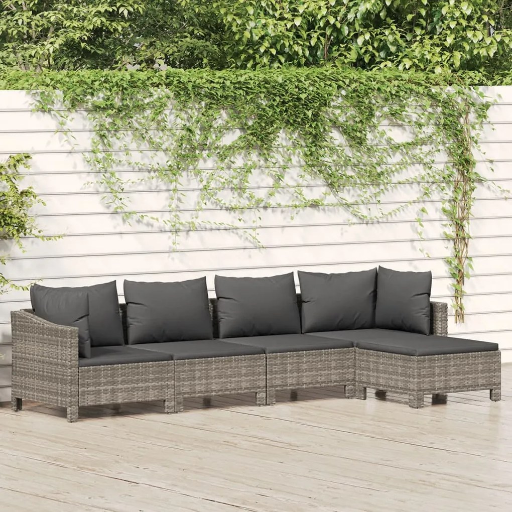 Set mobilier de gradina cu perne, 5 piese, gri, poliratan