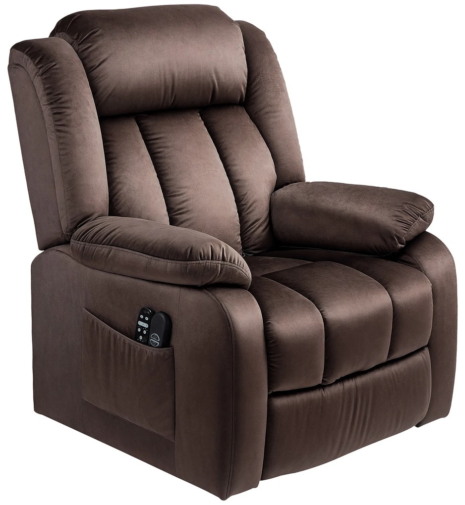 HOMCOM Fotoliu cu ajutor la ridicare cu funcție de masaj și încălzire lombară, fotoliu recliner cu telecomenzi și buzunare laterale, Maro | Aosom Romania