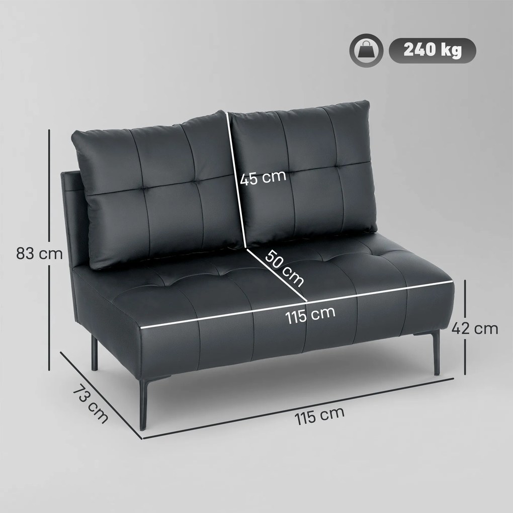 HOMCOM Divan cu Două Locuri Compact din Piele Sintetică, Divan Modern Capitonat cu Nasturi cu Îmbunătățire Spumoasă și Picioare din Lemn, Canapea Fără Brațe pentru Sufragerie și Birou, 115x73x83 cm, Negru | Aosom Romania