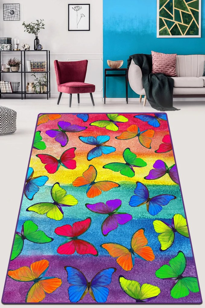 Covor, Colorato Farfalle Djt, 80x140 cm, 50% catifea/50% poliester, Multicolor