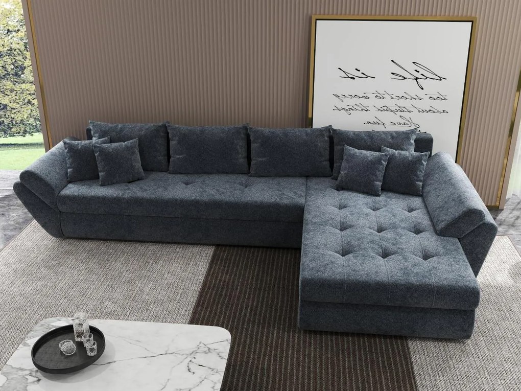 Colțar extensibil dumonde cu ladă de depozitare si sezut confortabil din spuma high-density, Loana XL Euphoria Grafit II 335x185 cm