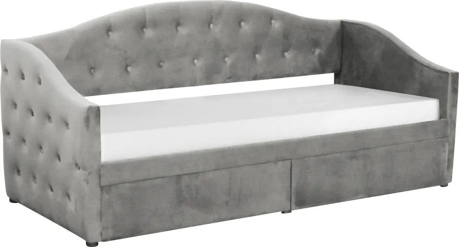 Pat cu spaţiu de depozitare, 90x200, ţesătură Velvet gri, ZASKA