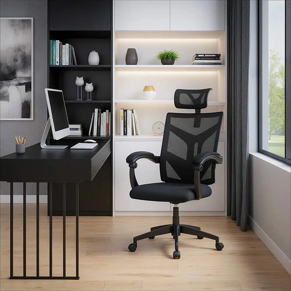 Scaun tip gaming din mesh negru, cu spatar rabatabil ergonomic OFF 434