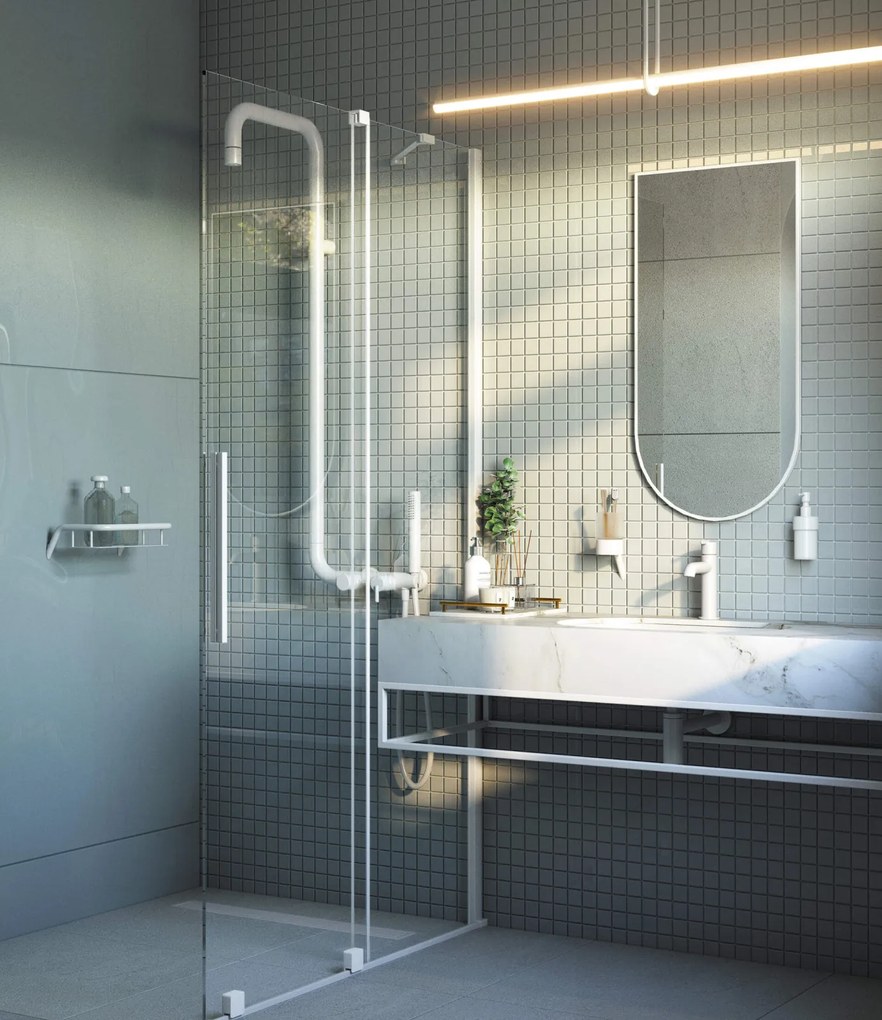Paravan dus glisant 100x195cm, sticla securizata 6 mm, cu finisaj alb mat. Deante Prizma 1000x1950 mm, Alb mat