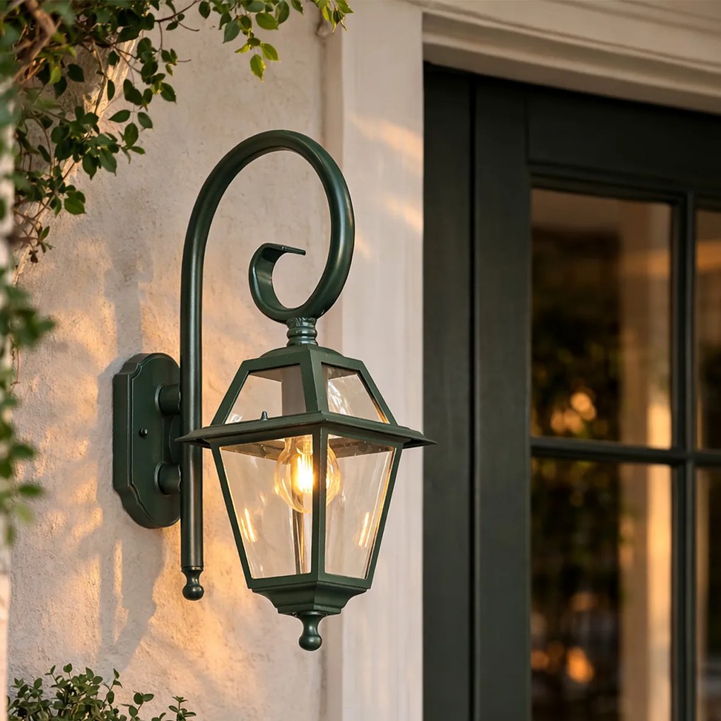 Felinar clasic de perete pentru exterior verde închis IP44 - Berta