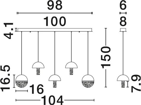Lustra decorativa liniara cu 5 pendule LED 2700K DORIN