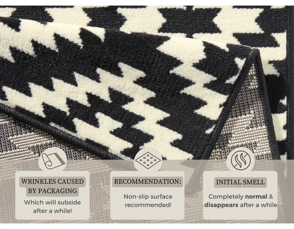 Covor tip traversă Hanse Home Basic Nordic, 80x200 cm, negru-alb