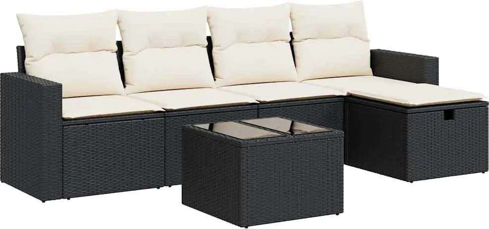 vidaXL Set mobilier de grădină cu perne, 6 piese, negru, poliratan