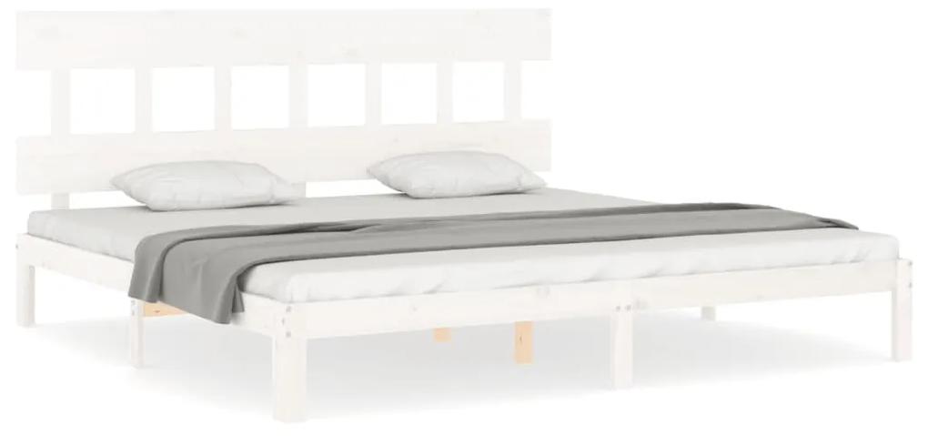 3193612 vidaXL Cadru de pat cu tăblie Super King Size, alb, lemn masiv