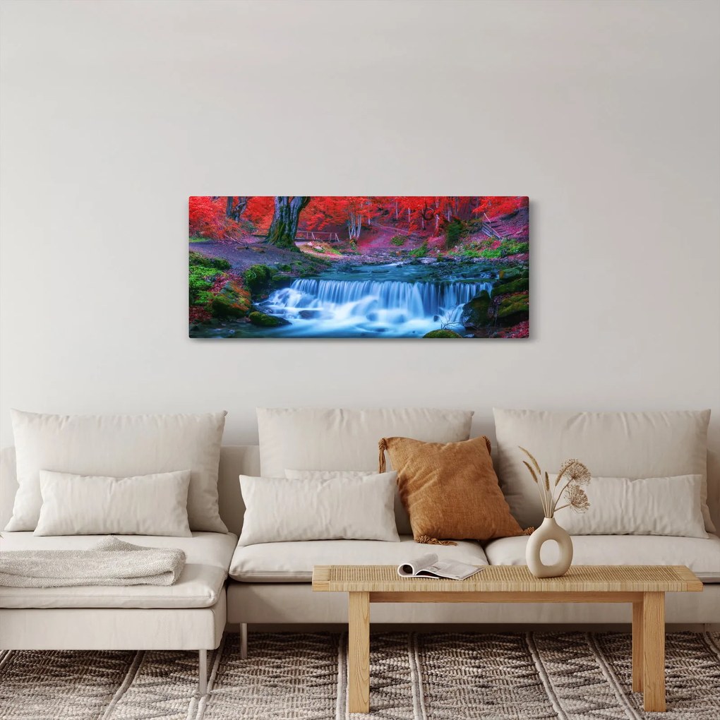 Tablou - Cascada în pădurea roșie (120x50 cm)