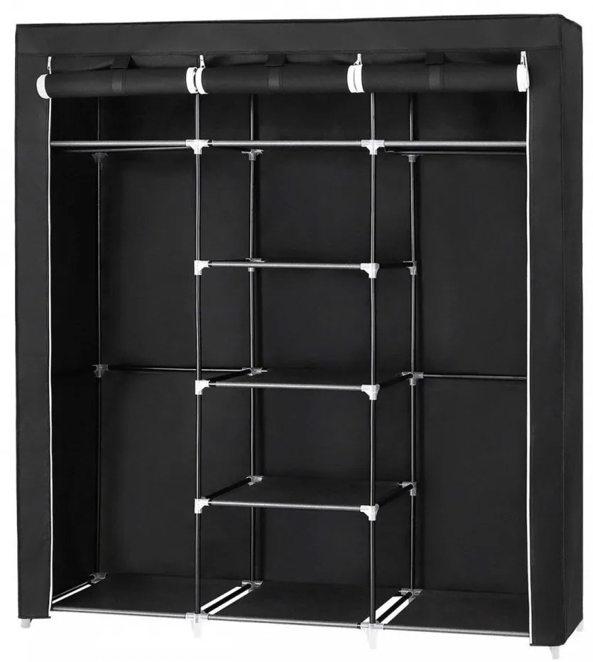 Dulap Haine cu 5 Rafturi si 2 Bare, Husa Detasabila, Metal, Negru, Vasagle, RYG12B