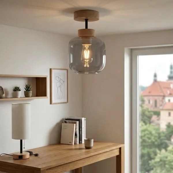 BRILAGI - LED Lustră aplicată R GLASS 1xE27/60W/230V Ø 14 cm stejar/gri fumuriu