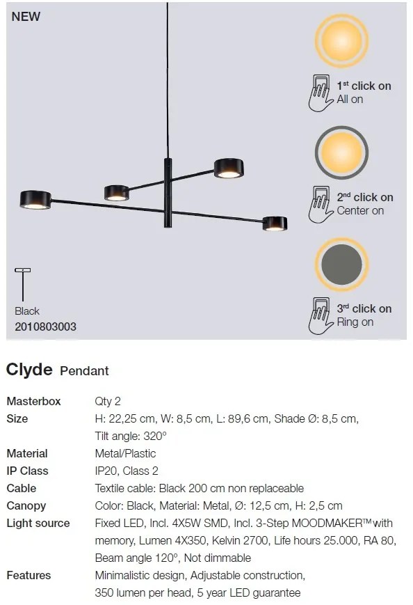 Lustra LED cu 4 brate design nordic Clyde 2010803003 NL