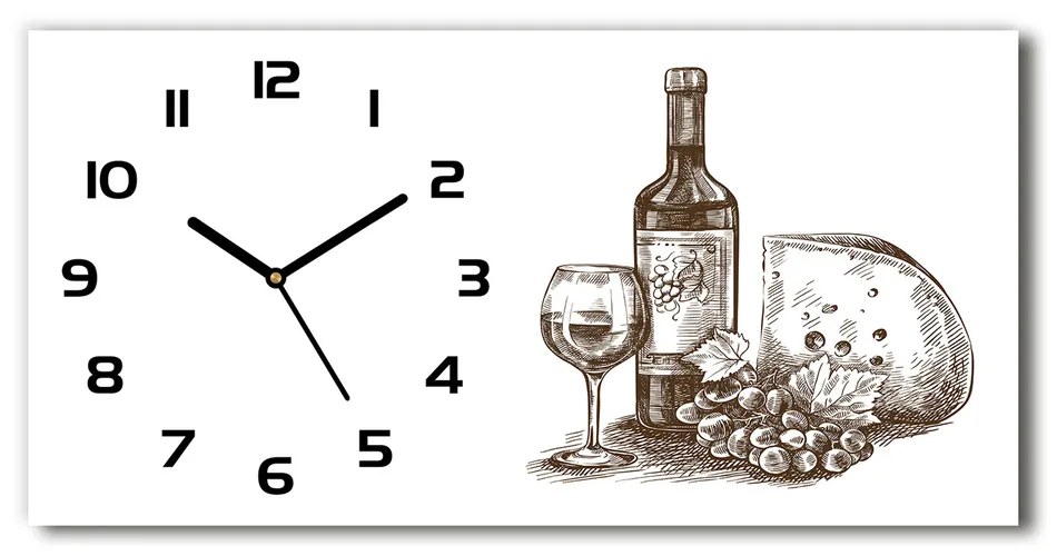 Ceas de perete orizontal din sticlă Vin și gustări