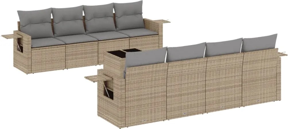 vidaXL Set canapele de grădină, 9 piese, cu perne, bej, poliratan