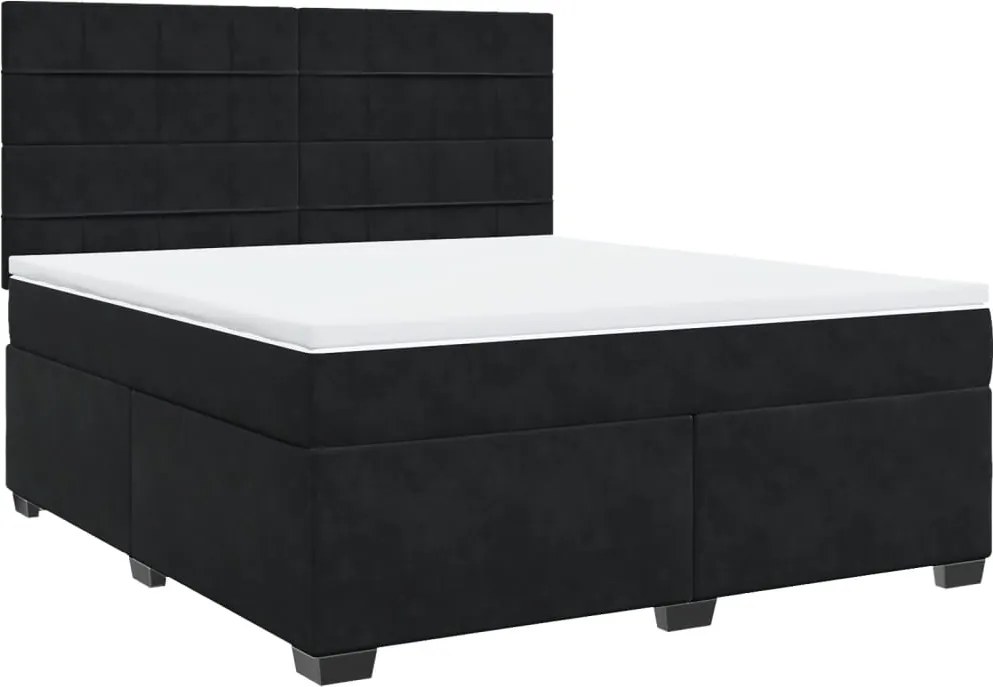 vidaXL Pat box spring cu saltea, negru, 180x200 cm, catifea