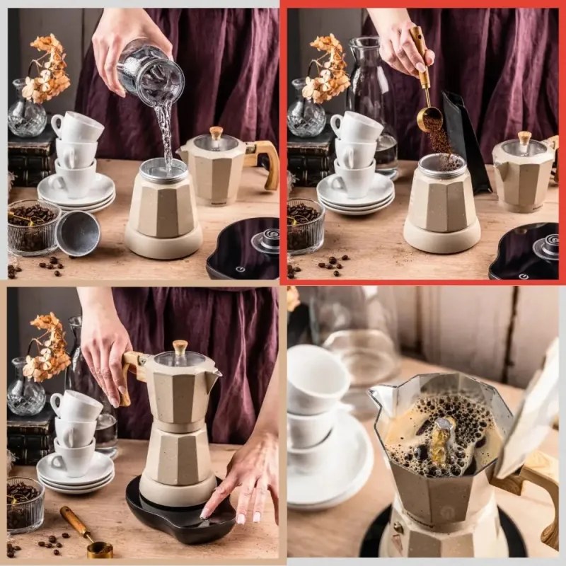 Cafetiera moka electrica Klausberg KB 7999, 500 W, 6 cesti, Element de incalzire incorporat, Supapa de siguranta, Bej