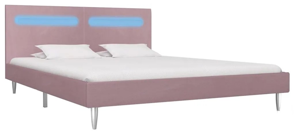 280979 vidaXL Cadru de pat cu LED-uri, roz, 160 x 200 cm, material textil