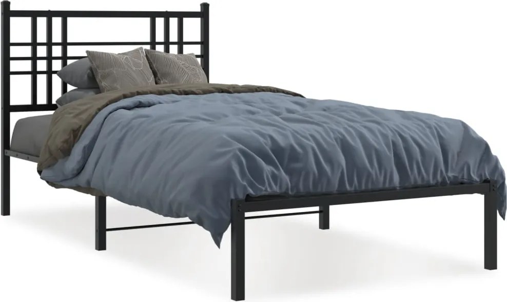 vidaXL Cadru pat metalic cu tăblie, negru, 90x200 cm