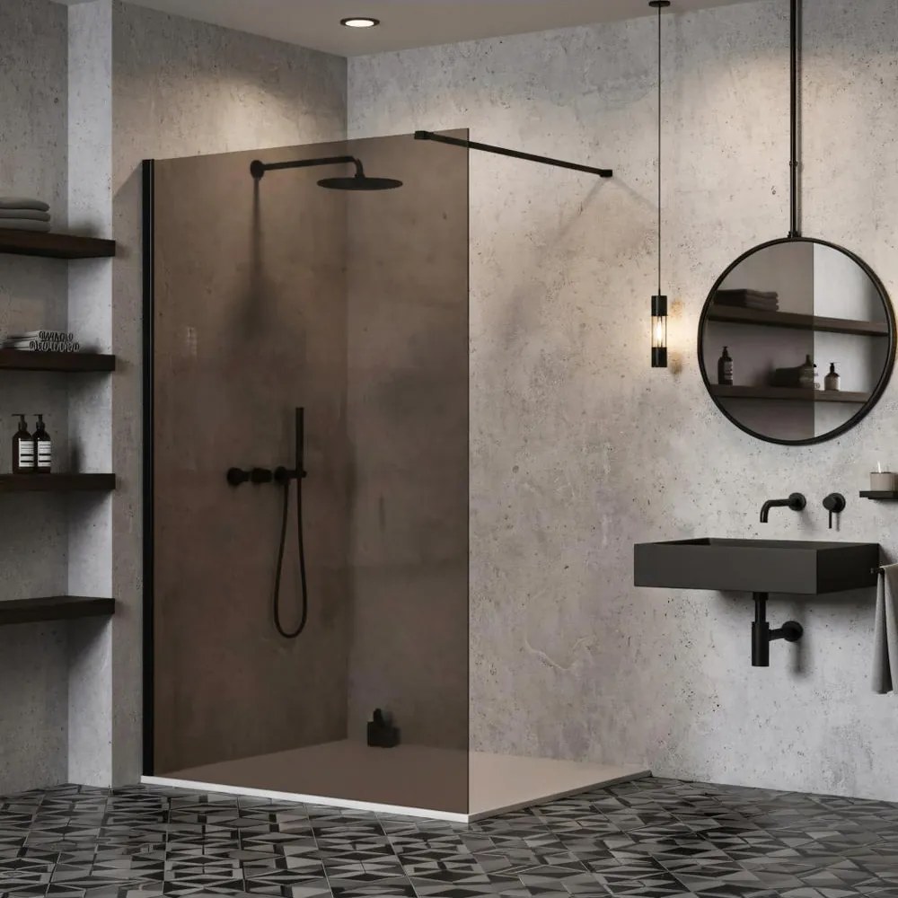 Paravan de dus fumuriu Rea Flexi Brown 130 cm negru