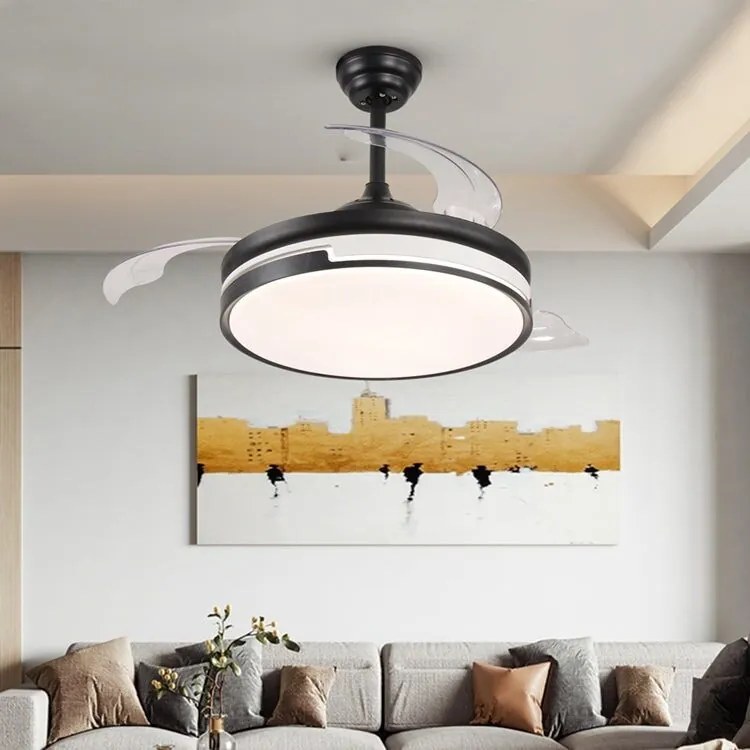 Ventilator Plafon LED cu Lumină în 3 Tonuri, Motor Cupru, Temporizare și Telecomandă, Negru