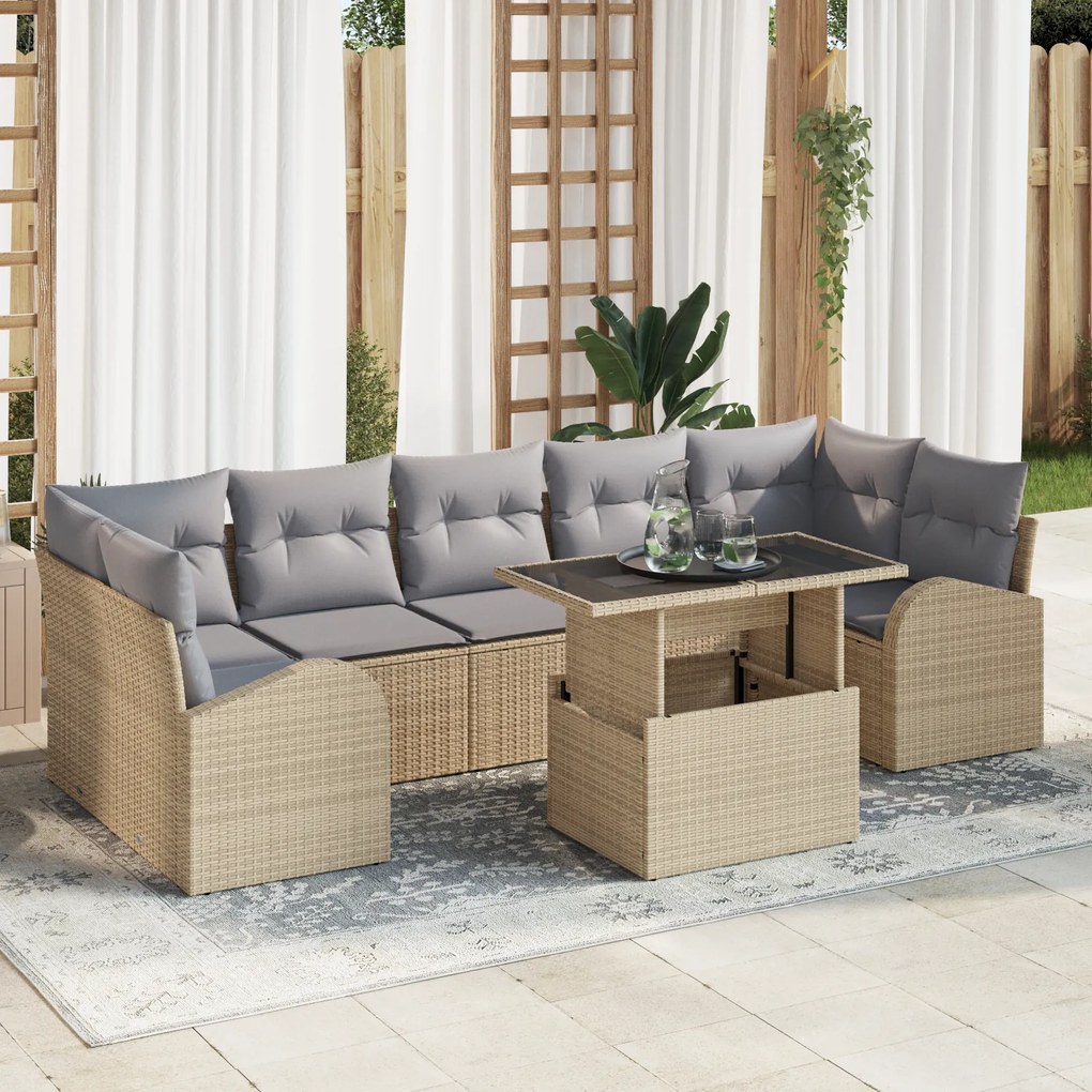 vidaXL Set de sofa de grădină cu 8 piese și perne Bej Poli Ratan