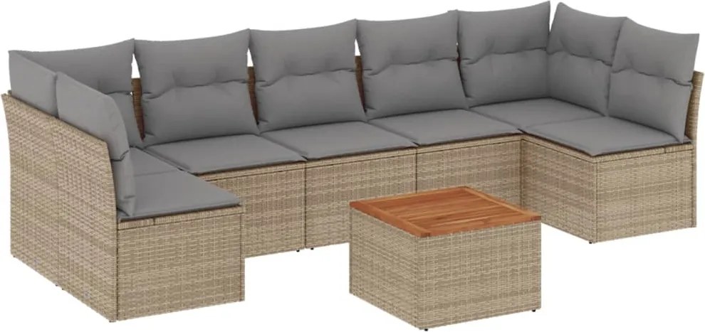 vidaXL Set canapele de grădină, 8 piese, cu perne, bej, poliratan
